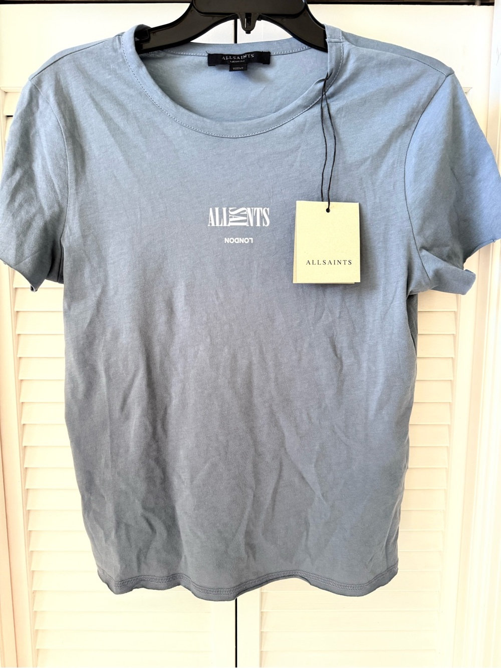 AllSaints Women's Pale Blue Logo Short Sleeve Tee
